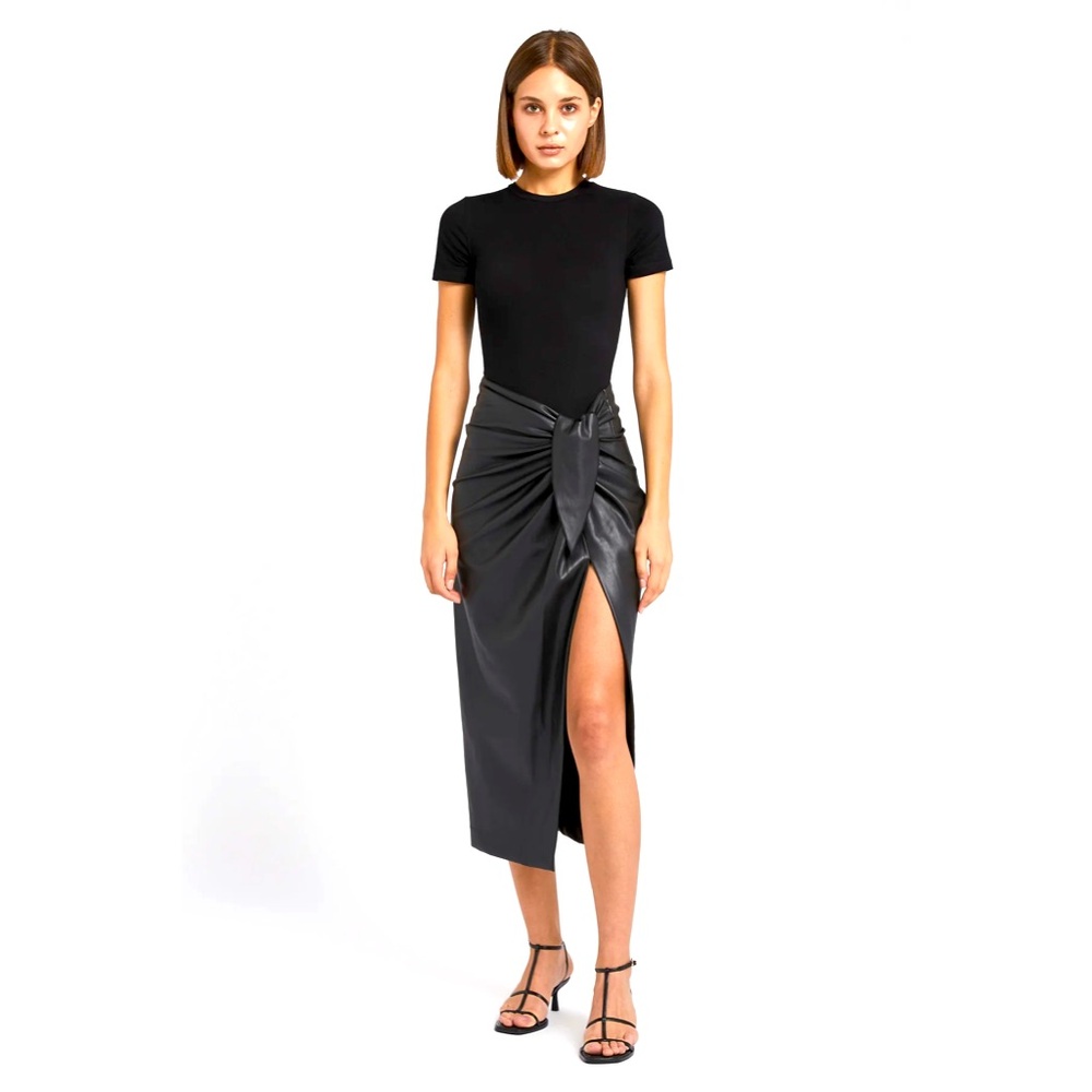 *NWT* Because of Alice Black faux leather midi skirt.